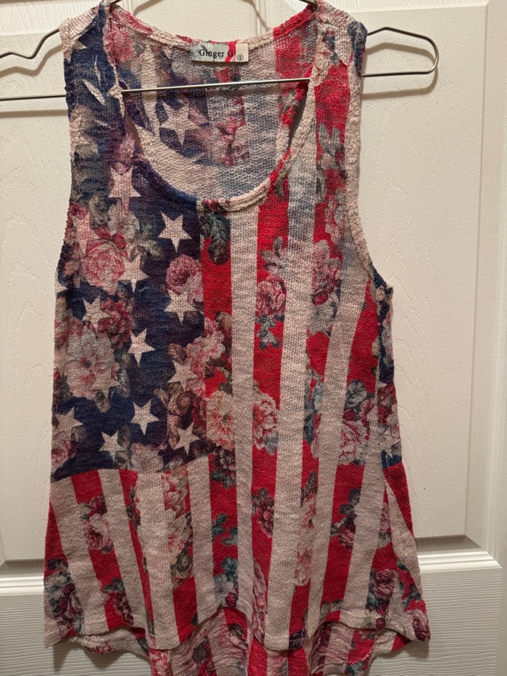 Ginger G Red, White & Blue Floral Flag Tank Top